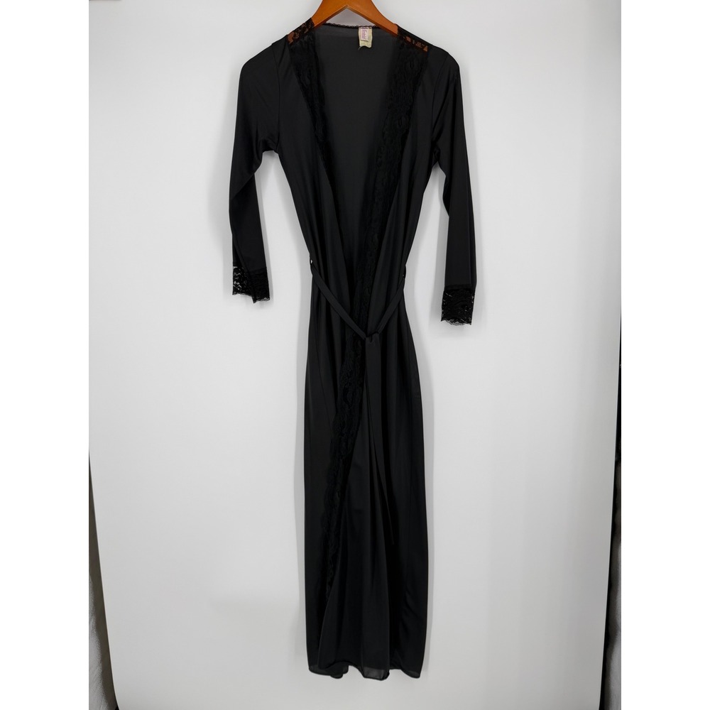 Vintage Fredericks of Hollywood Womens Robe Small Black Lace Trim Glam Gothic